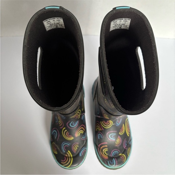 Bogs Wild Rainbows Rain Boots Waterproof Rubber Black Pink Kids Youth Size 2 - Picture 9 of 12